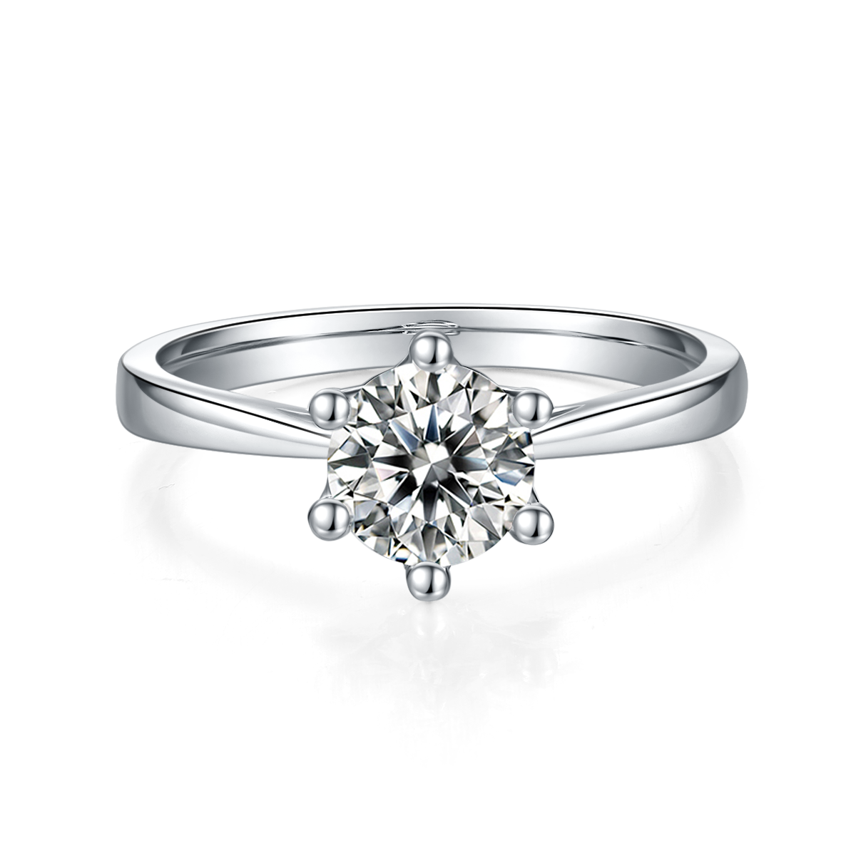 Straight arm crown S925 silver plated platinum Moissanite women's ring 1 carat D-grade